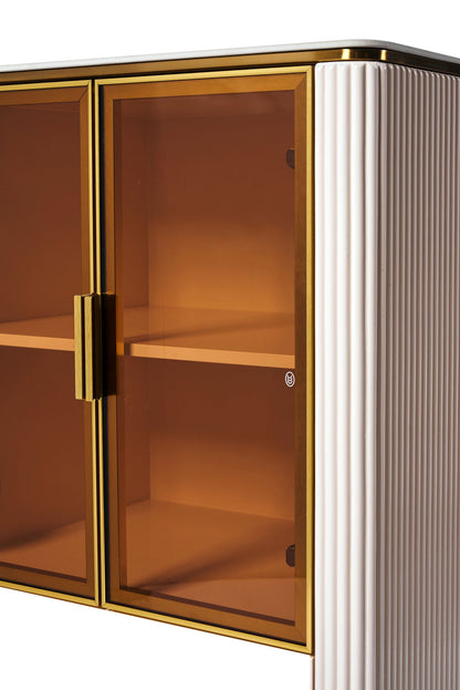 Bella Ribbed Furniture Range - Wine Cabinet - White & Gold