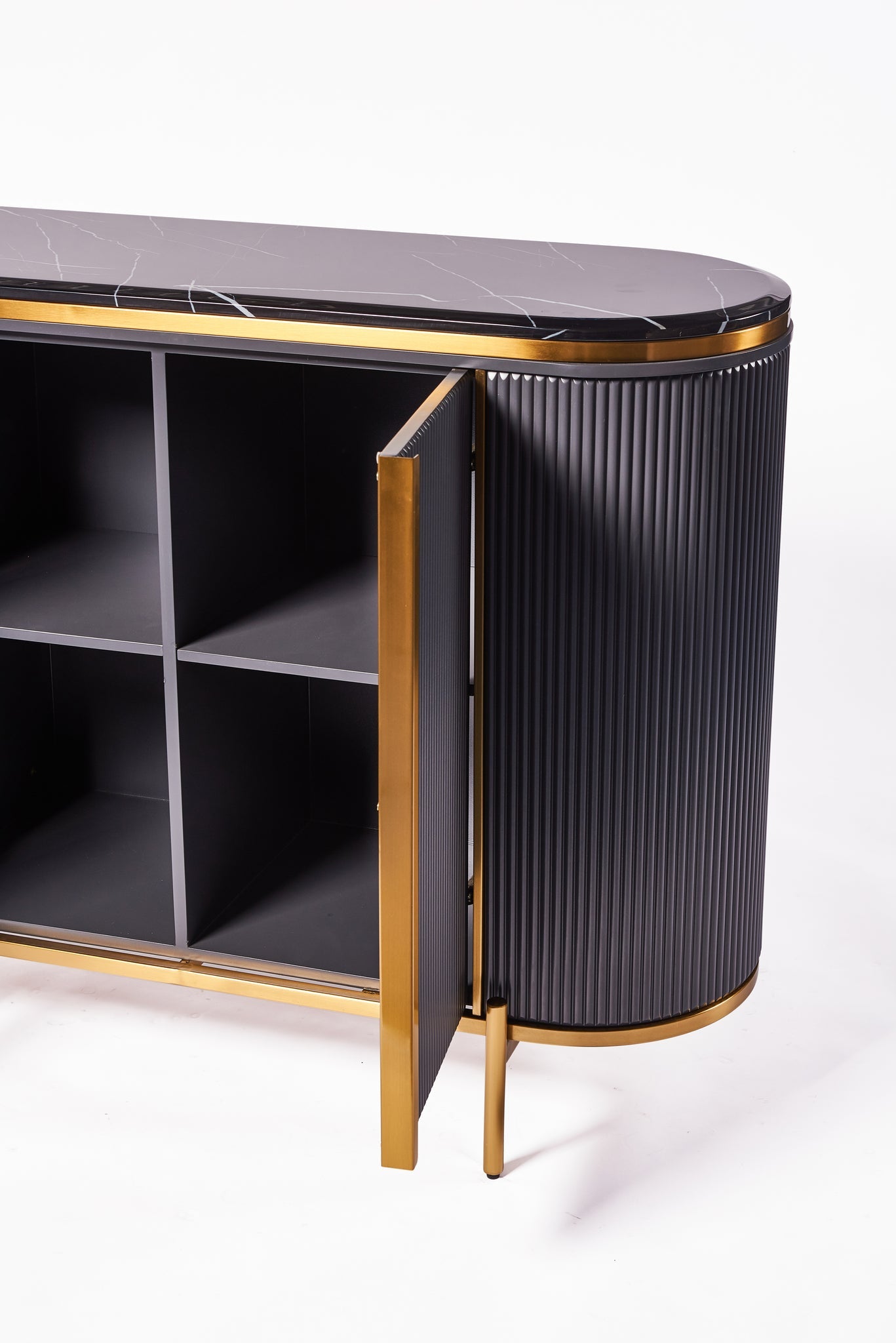 Dalia Ribbed Furniture Range - TV Unit - Midnight & Gold