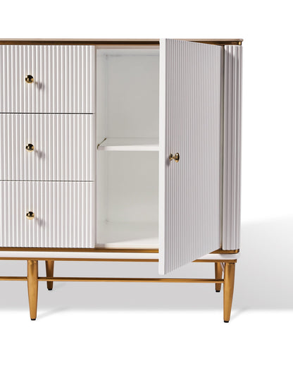 Edena Ribbed Furniture Range - Sideboard - White & Gold