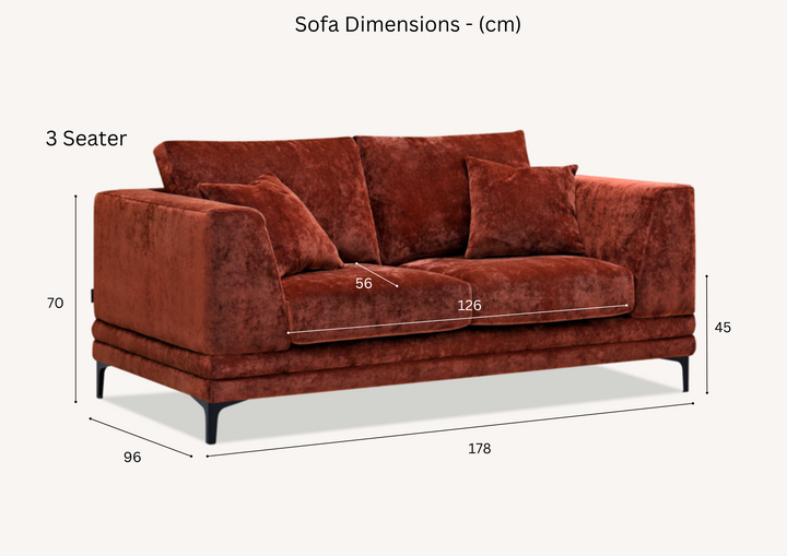 Lenox Sofa Range in Rust Velvet 3 or 2 Seater