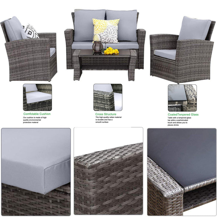 Rattan 4 Seater Dining Set Dark Grey