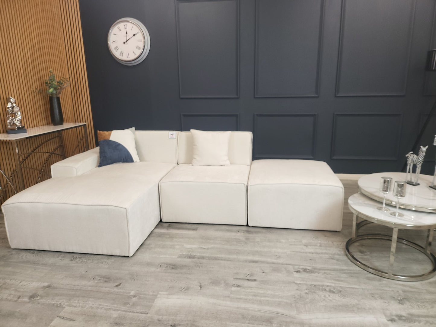 The Atlanta Premium Cream Textured Chenille Corner Modula Sofa Fabric Left Or Right Hand