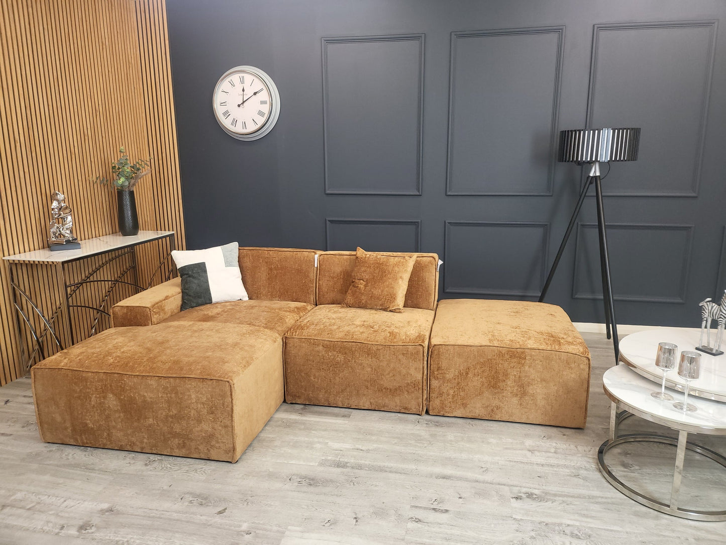 The Atlanta Premium Rust Orange Textured Chenille Corner Modula Sofa Fabric Left Or Right Hand