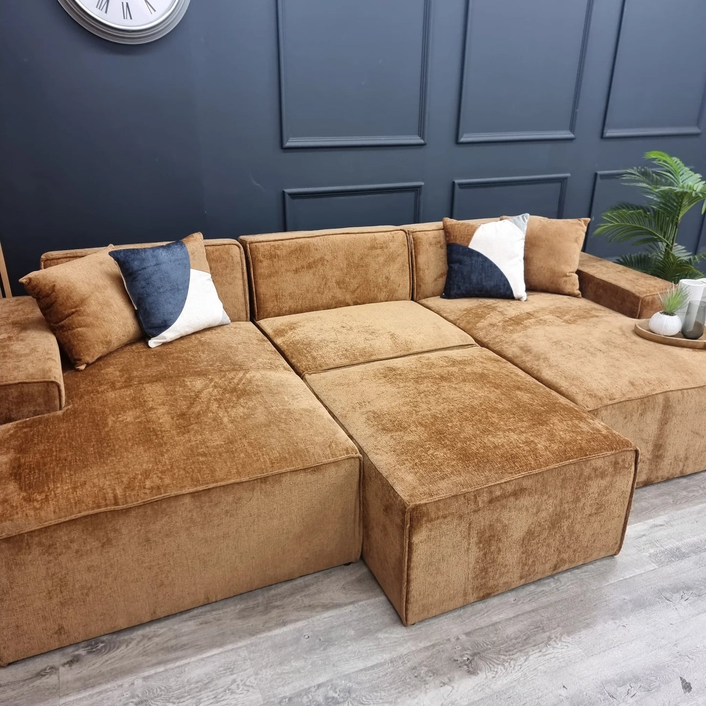 The Atlanta Premium Rust Orange Textured Chenille Corner Modula Sofa Fabric U Shape