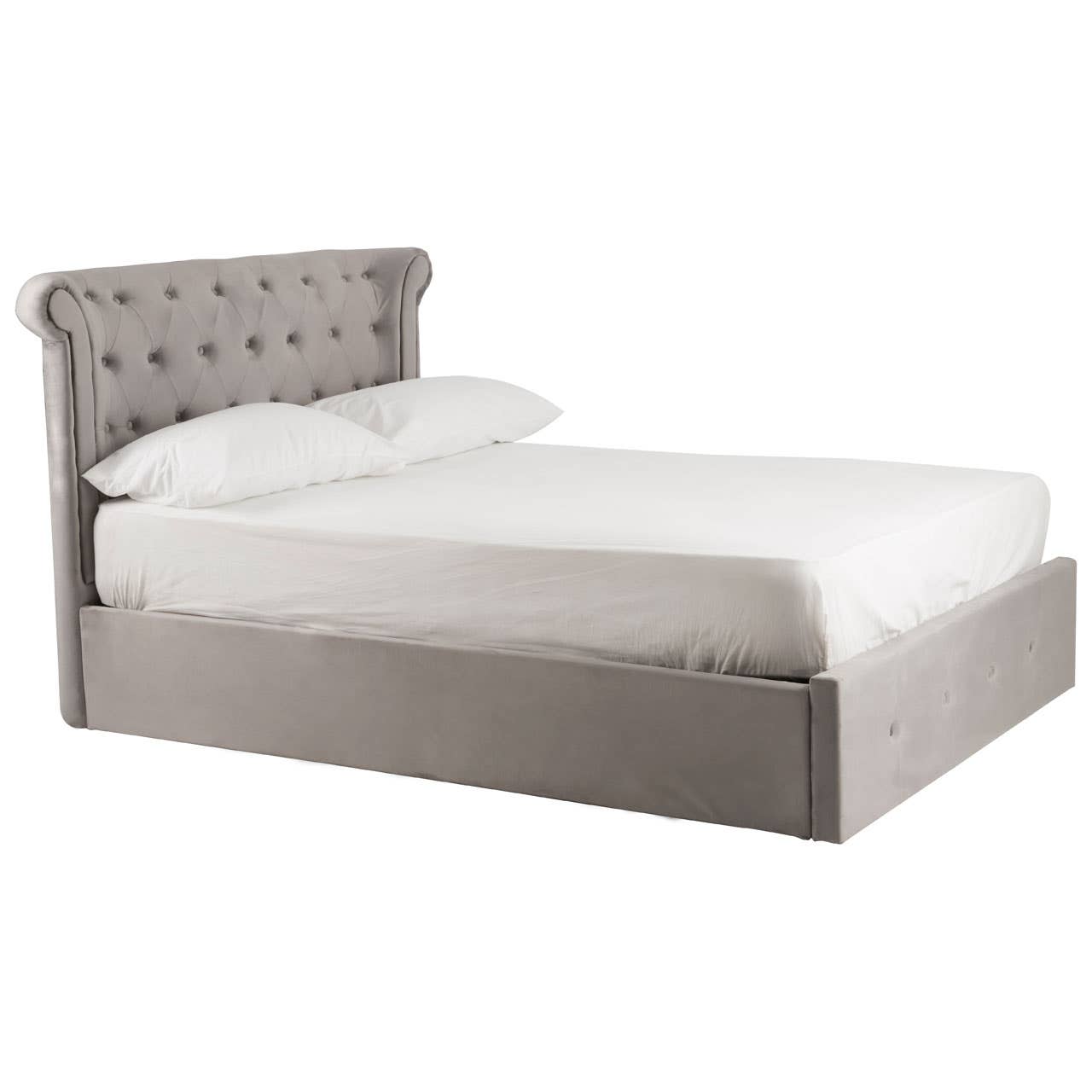 Edison Steel Velvet Double Ottoman Bed