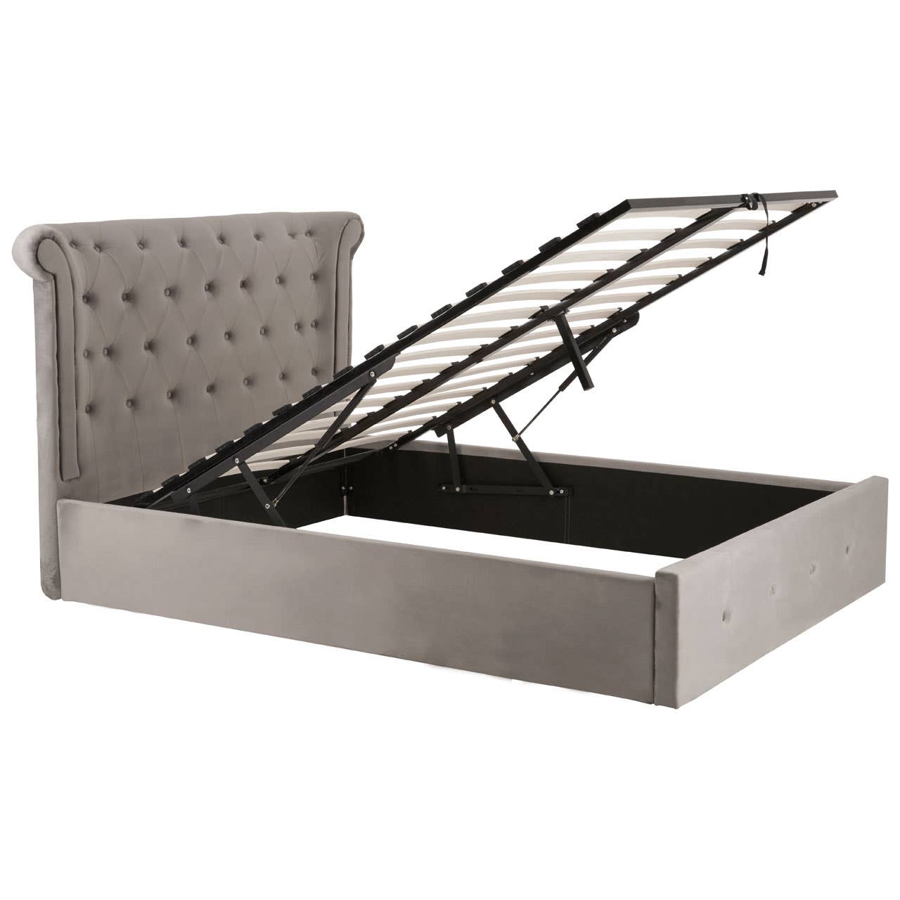 Edison Steel Velvet Double Ottoman Bed