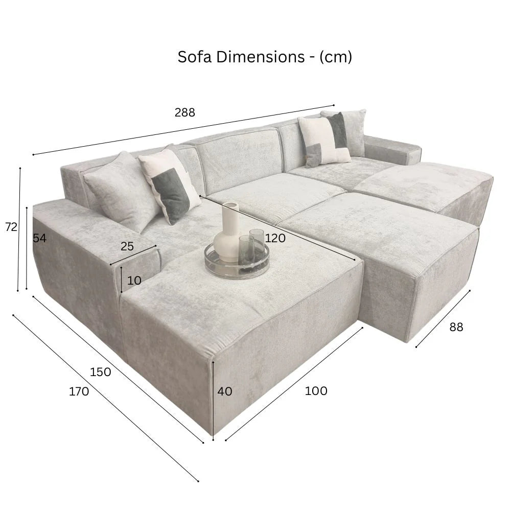 The Atlanta Premium Cream Textured Chenille Corner Modula Sofa Fabric U Shape