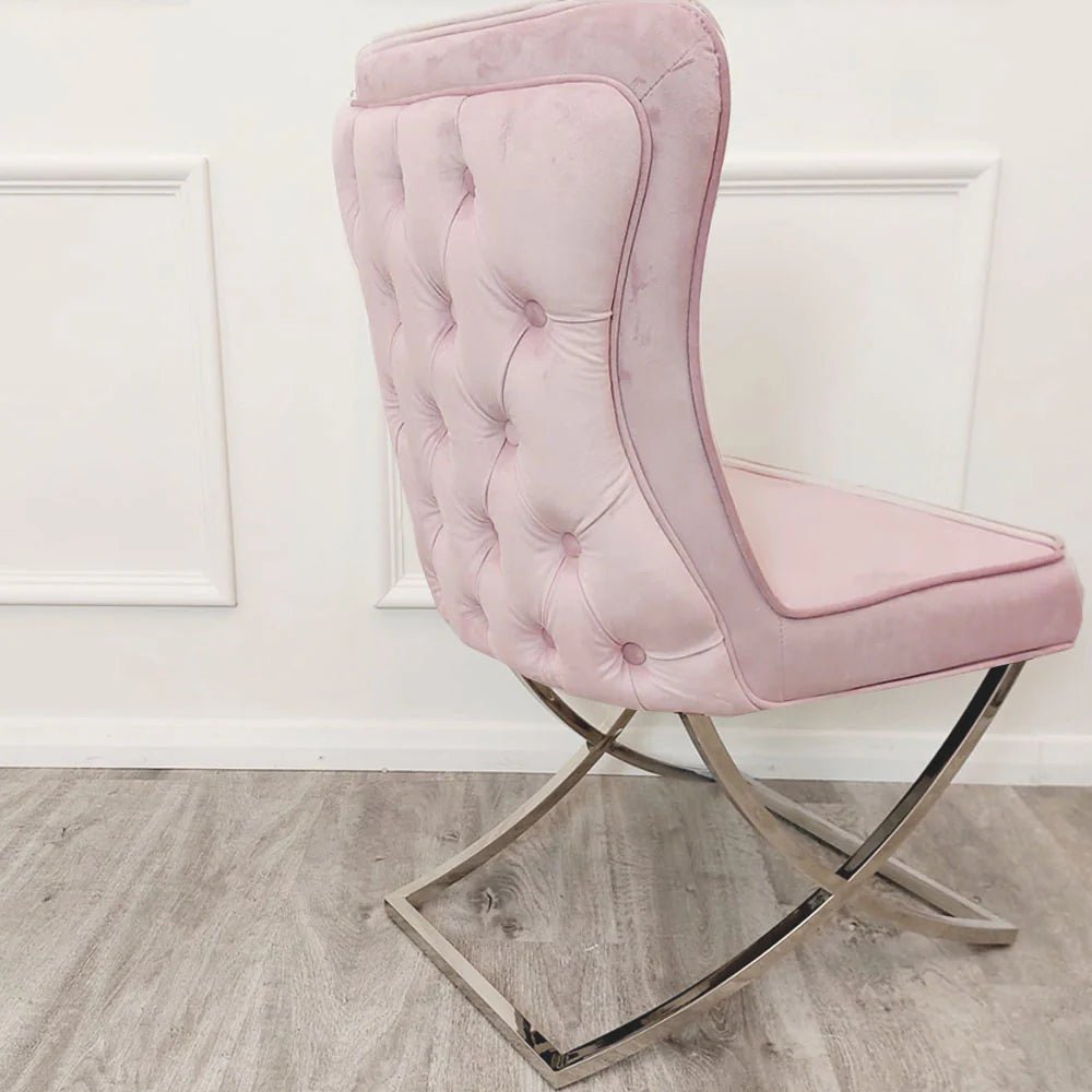 4 x Sandhurst XLeg Chrome Chairs in Pink - MyForeverFurnishings