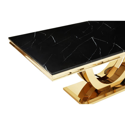 Moda Black Marble Rectangular Gold Dining Table 2M