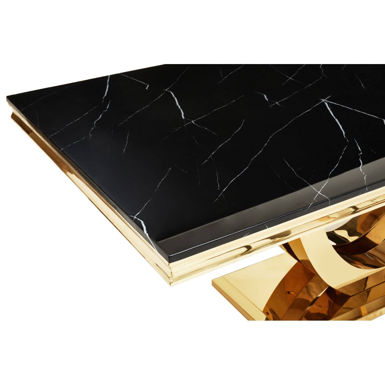 Moda Black Marble Rectangular Gold Dining Table 2M