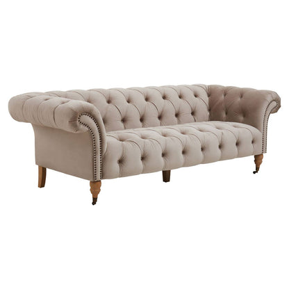 Suri Three Seat Natural Velvet Sofa