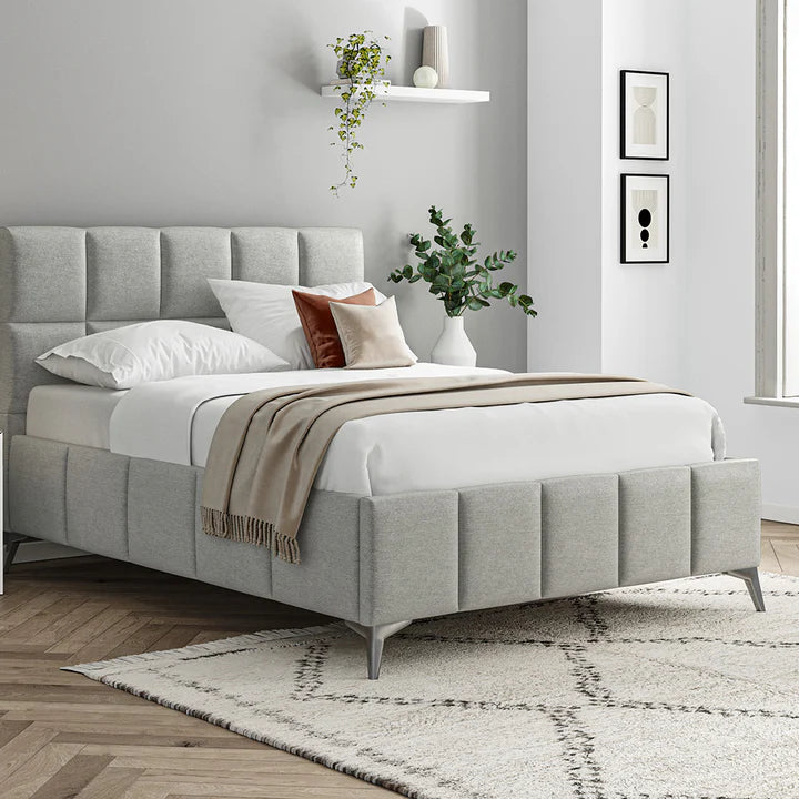 Capri Fabric Bed Grey - 4'6 Double Fabric Bedframe Only