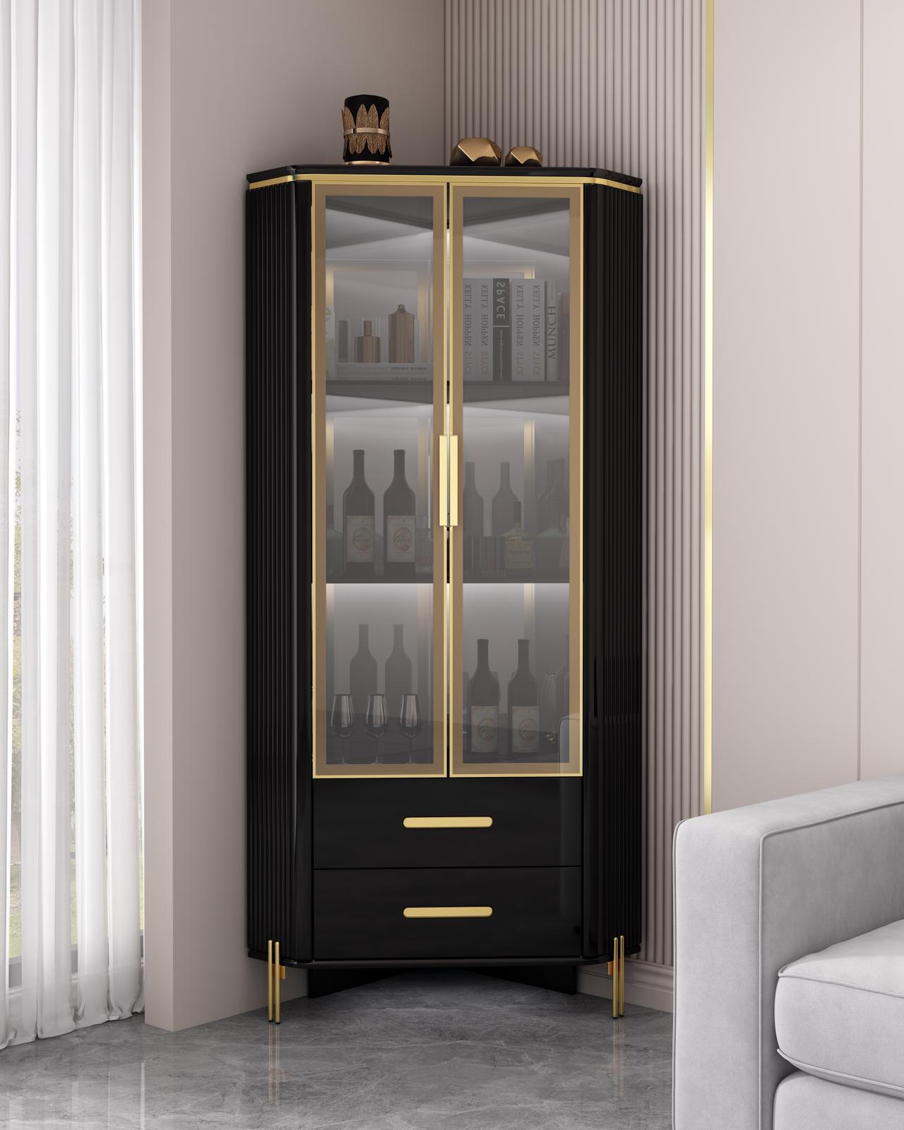 Octavia Black & Gold High Gloss Display Cabinet