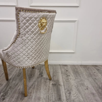 Bentley Gold Dining Chair with Lion Knocker & Quilted Back (All Colours)