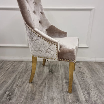 Bentley Gold Dining Chair with Lion Knocker & Quilted Back (All Colours)