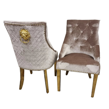 Bentley Gold Dining Chair with Lion Knocker & Quilted Back (All Colours)