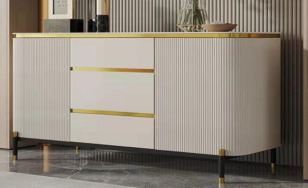 Bella Ribbed Furniture Range - Sideboard - White & Gold