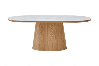 Bianca Beech & White Sintered Stone Oval Dining Table