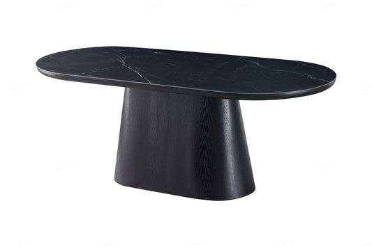 Bianca Black & Black Sintered Stone Oval Dining Table