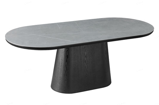 Bianca Black & Grey Sintered Stone Oval Dining Table