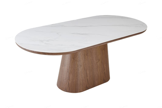 Bianca Walnut & White Sintered Stone Oval Dining Table