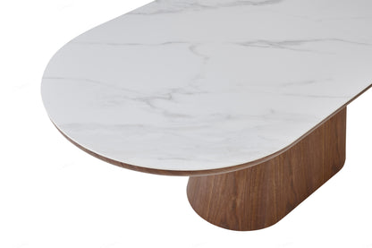 Bianca Walnut & White Sintered Stone Oval Dining Table