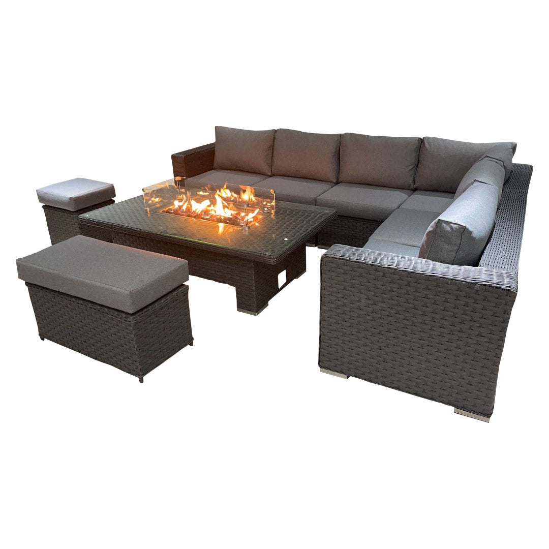 Corner Rising Dining Set with Fire Pit