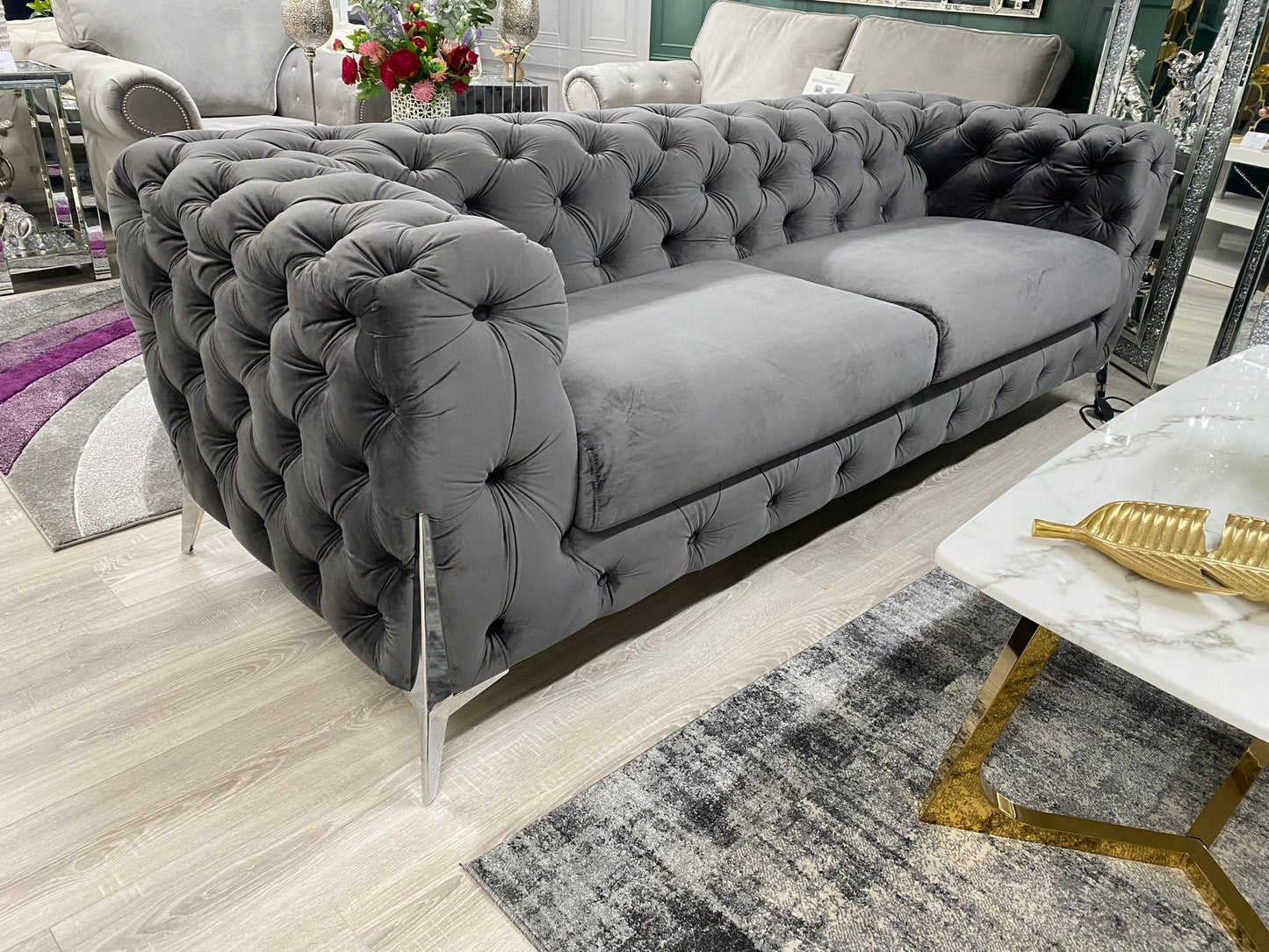 Chicago Grey + Chrome 3+2 Sofa Set