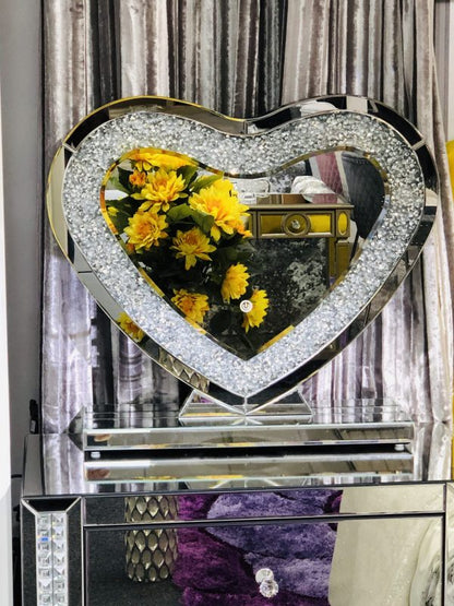 Crushed Diamond LED Heart Dresser Mirror