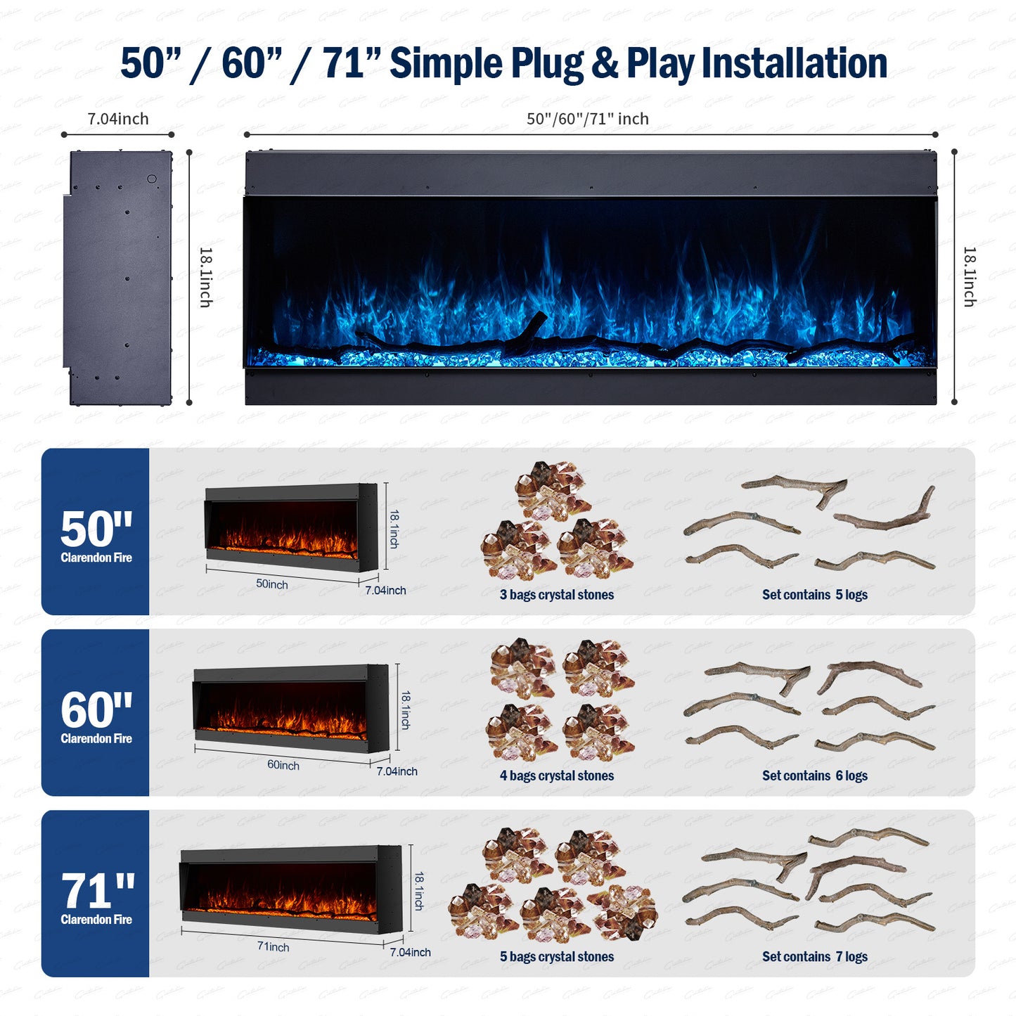 Clarendon Borderless Glass Fire - 71 Inch WIFI Enabled