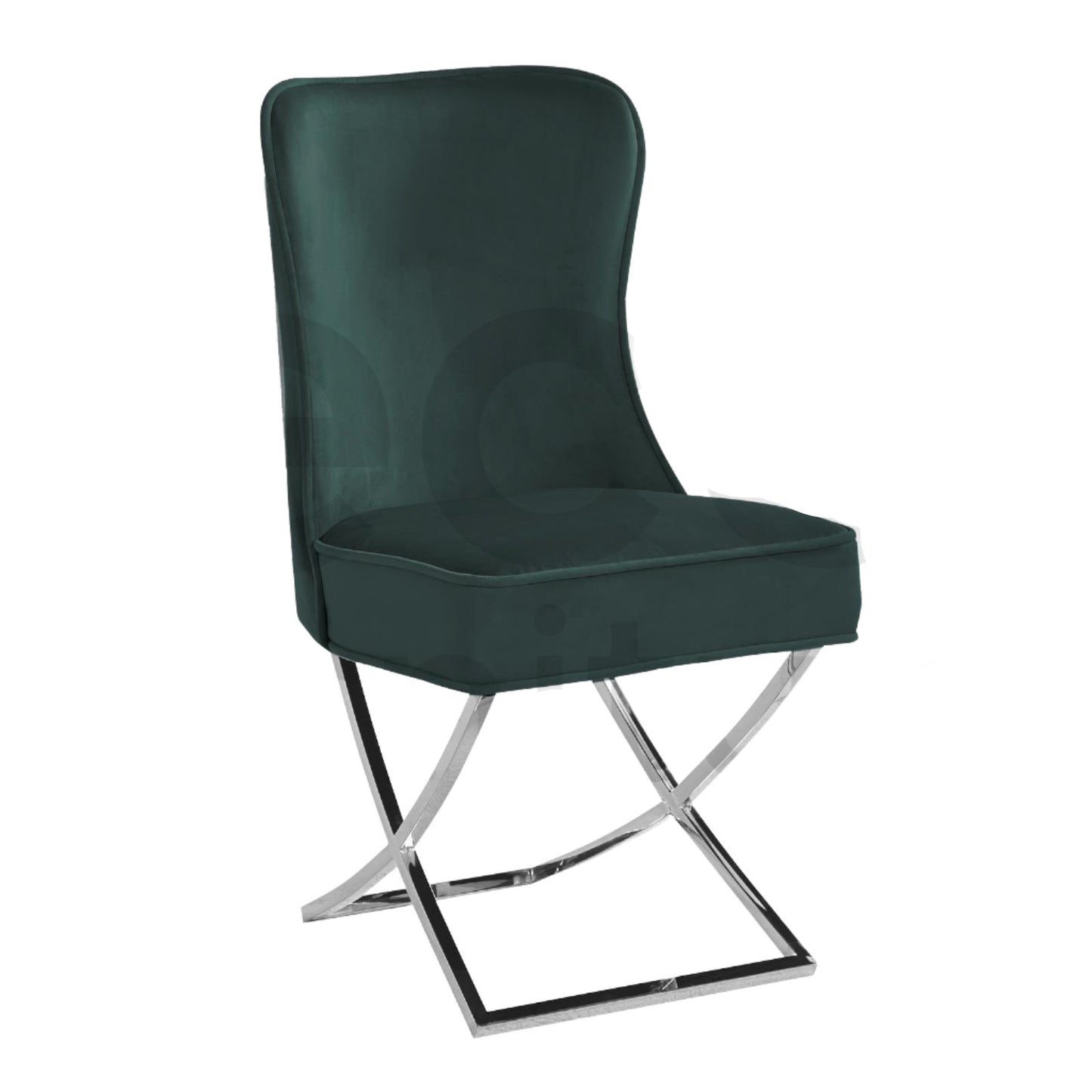 Dark Green Plush Velvet Dining Chair with Steel X Legs