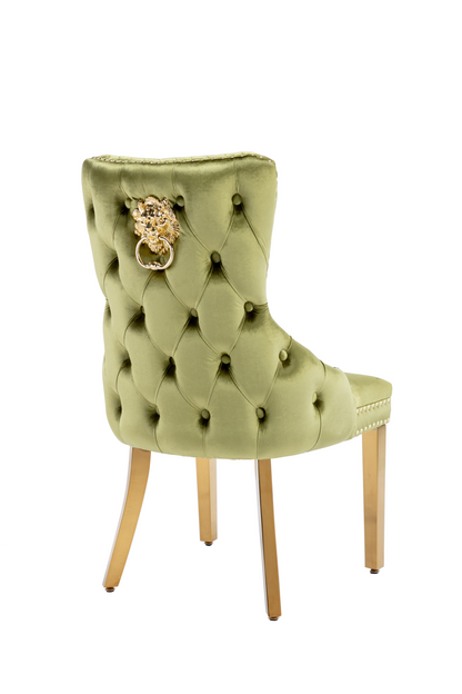 Victoria Green Gold Lion Knocker Dining Chair