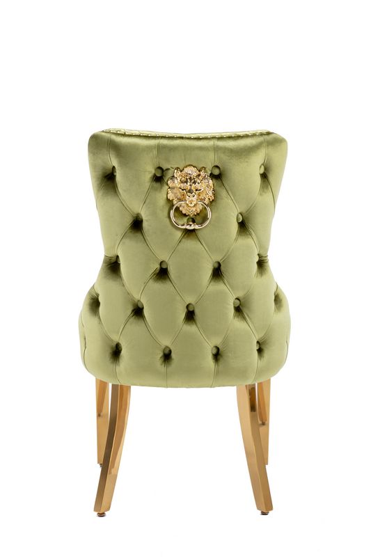 Victoria Green Gold Lion Knocker Dining Chair