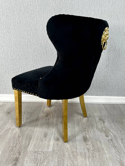 Valentino Black Lion Knocker Gold Velvet Chair