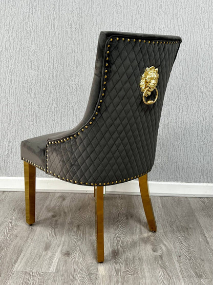 Majestic Grey Gold Lion Knocker Chair