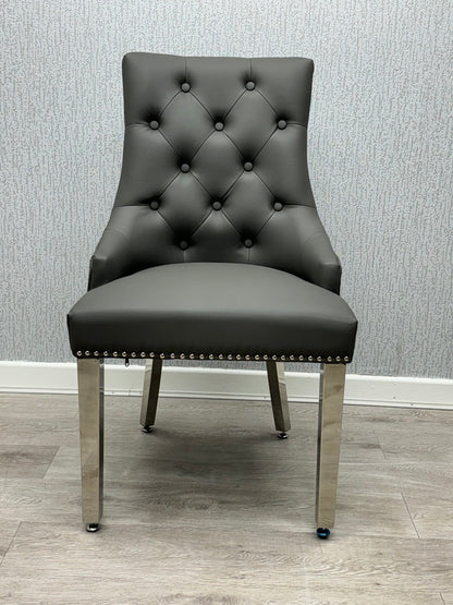 Majestic Grey PU Leather Lion Knocker Chair