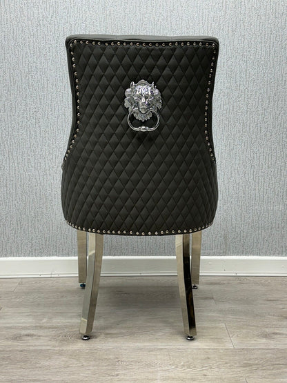 Majestic Grey PU Leather Lion Knocker Chair