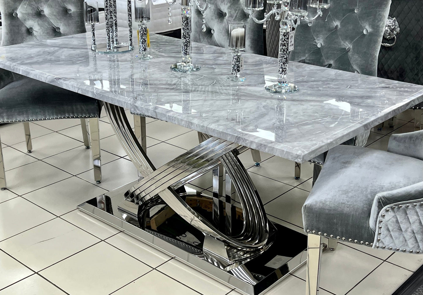 Elina 1.6m Grey Marble Dining Table