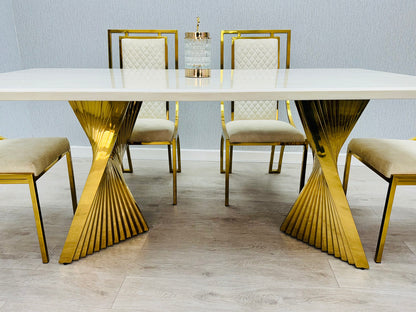 Ravello 180cm Cream & Gold Marble Dining Table