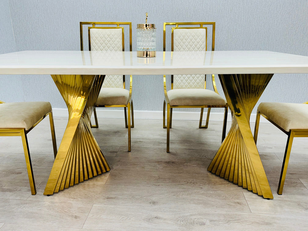 Ravello 180cm Cream & Gold Marble Dining Table