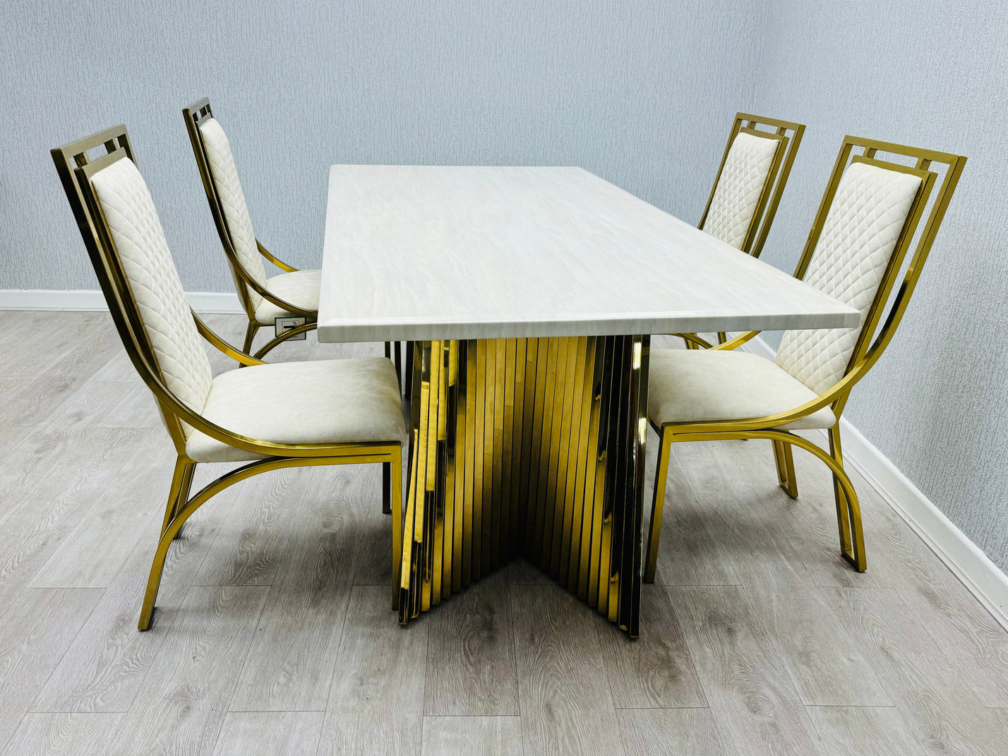 Ravello 180cm Cream & Gold Marble Dining Table