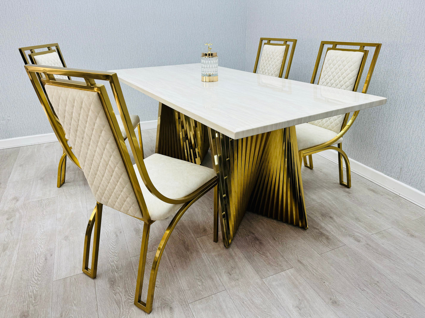 Ravello 180cm Cream & Gold Marble Dining Table