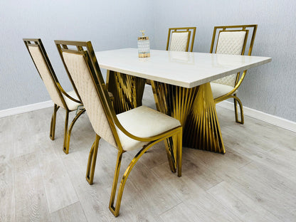 Ravello 180cm Cream & Gold Marble Dining Table