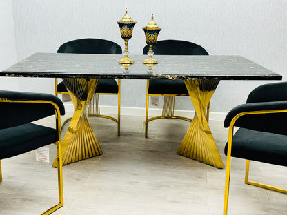 Ravello 180cm Black & Gold Marble Dining Table