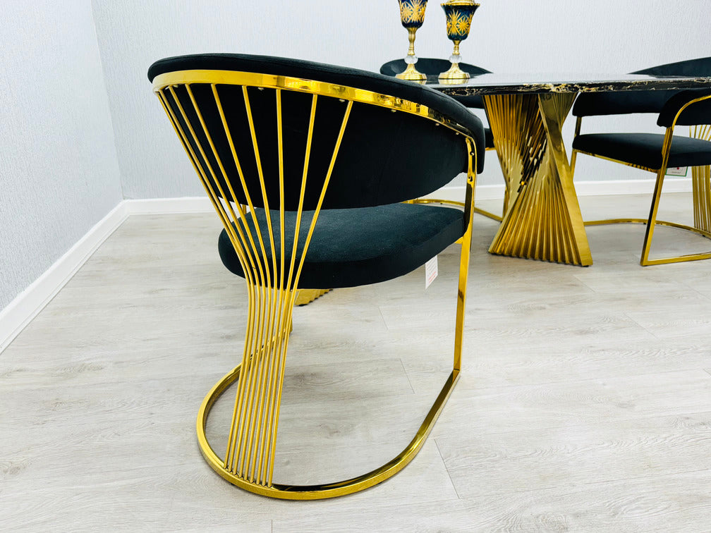 Ravello 180cm Black & Gold Marble Dining Table