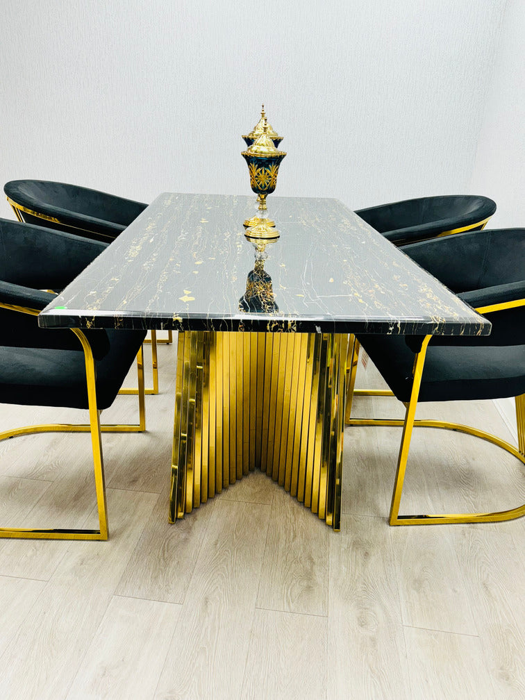 Ravello 180cm Black & Gold Marble Dining Table