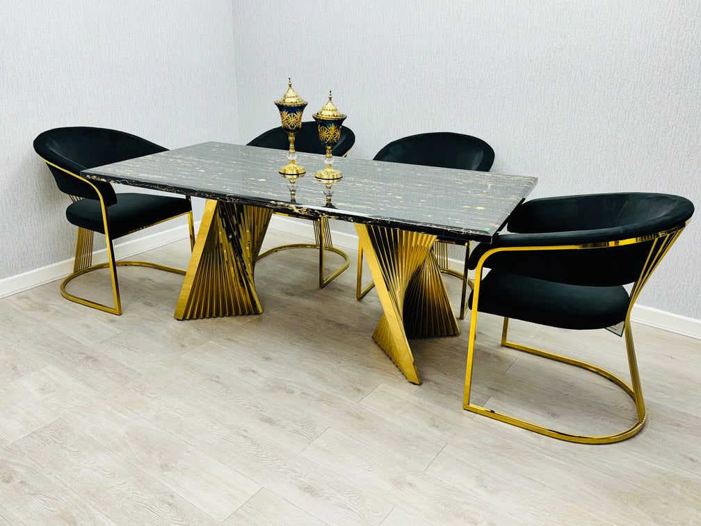 Ravello 180cm Black & Gold Marble Dining Table