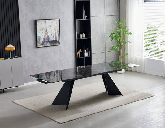 Chicago 180-260CM Black & Gold Extending Dining Table With Ceramic Top