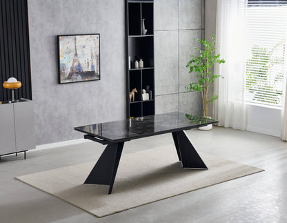 Chicago 180-260CM Black & Gold Extending Dining Table With Ceramic Top