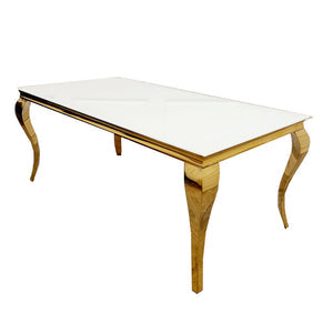 Louis Dining Table Gold with Glass/Sintered Stone Top (All Colours) 2M + Bentley Gold Chairs